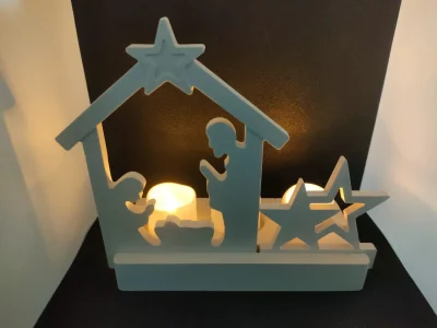 Décors pour bougeoirs - Crèche de Noël - Cabane en bois